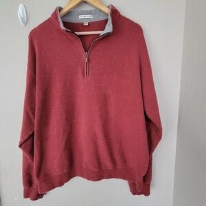 Peter Millar Zip Mock Neck Cotton Sweater XL in Brick Red